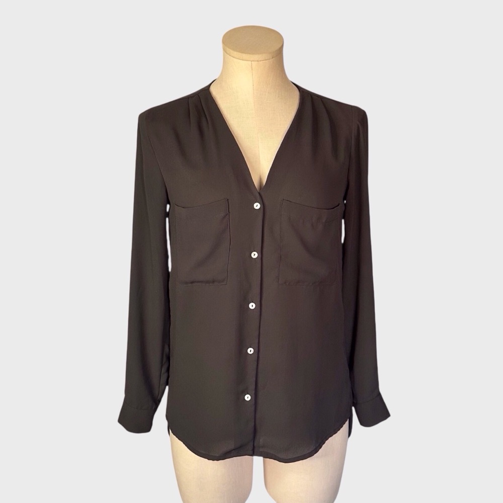 H&M V Neck Button Front Long Sleeve Blouse